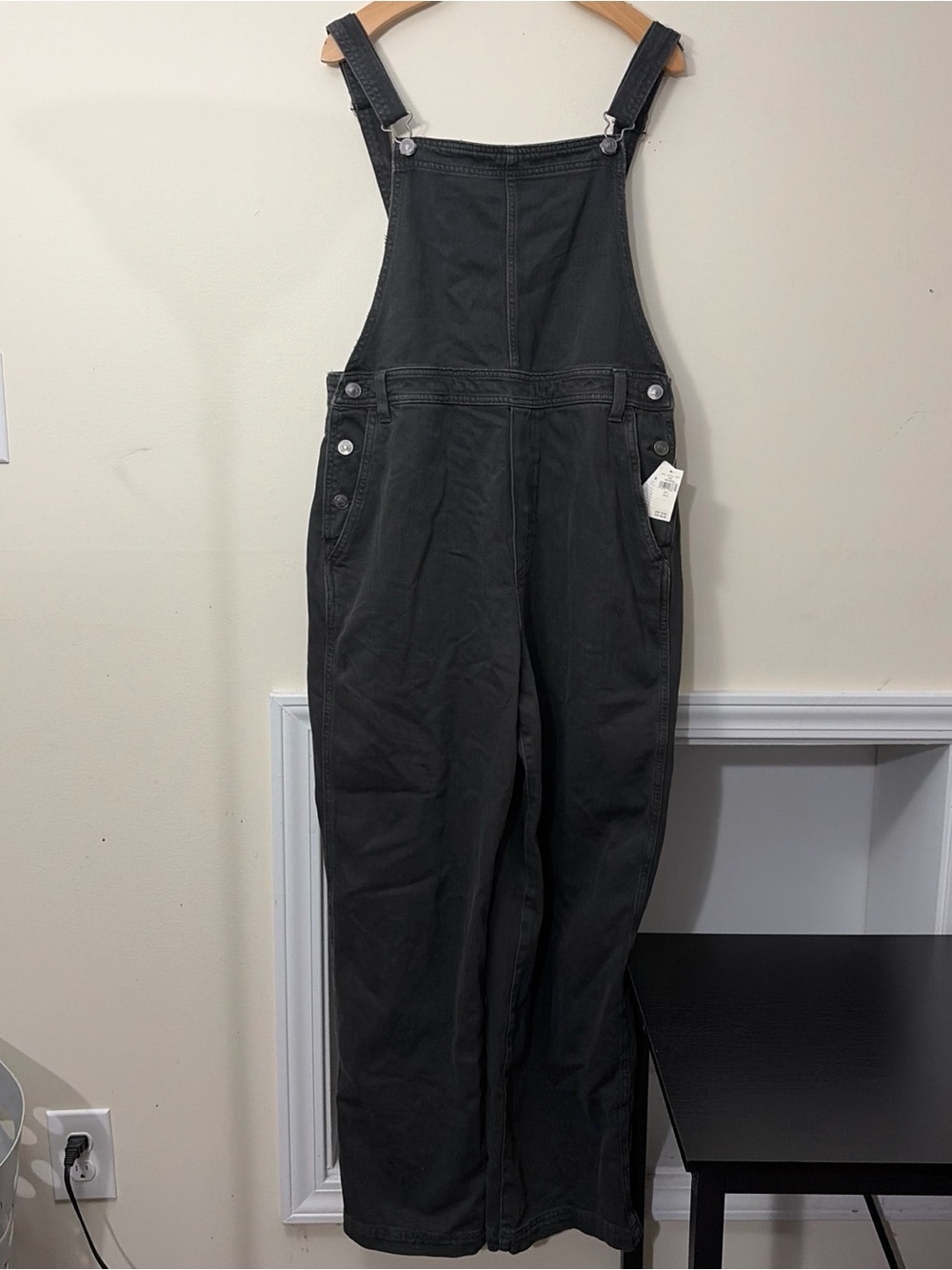 aerie Black Denim Overalls with Front Bib